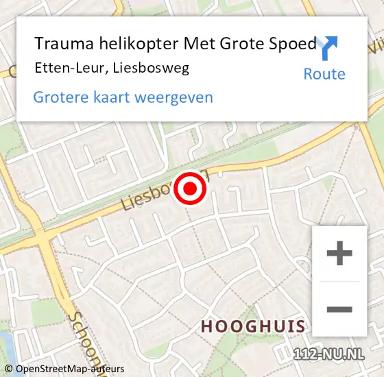 Locatie op kaart van de 112 melding: Trauma helikopter Met Grote Spoed Naar Etten-Leur, Liesbosweg op 8 juli 2023 12:33