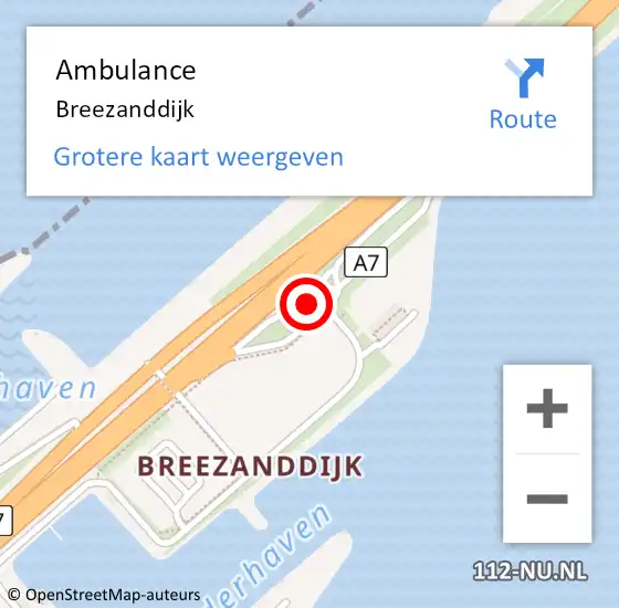 Locatie op kaart van de 112 melding: Ambulance Breezanddijk op 8 juli 2023 12:45