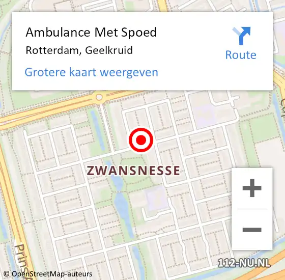 Locatie op kaart van de 112 melding: Ambulance Met Spoed Naar Rotterdam, Geelkruid op 8 juli 2023 12:52
