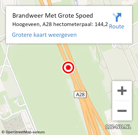 Locatie op kaart van de 112 melding: Brandweer Met Grote Spoed Naar Hoogeveen, A28 hectometerpaal: 144,2 op 8 juli 2023 13:22