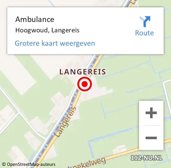Locatie op kaart van de 112 melding: Ambulance Hoogwoud, Langereis op 8 juli 2023 14:01