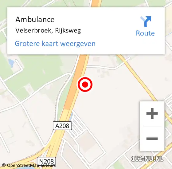 Locatie op kaart van de 112 melding: Ambulance Velserbroek, Rijksweg op 8 juli 2023 14:33