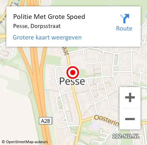Locatie op kaart van de 112 melding: Politie Met Grote Spoed Naar Pesse, Dorpsstraat op 8 juli 2023 14:54