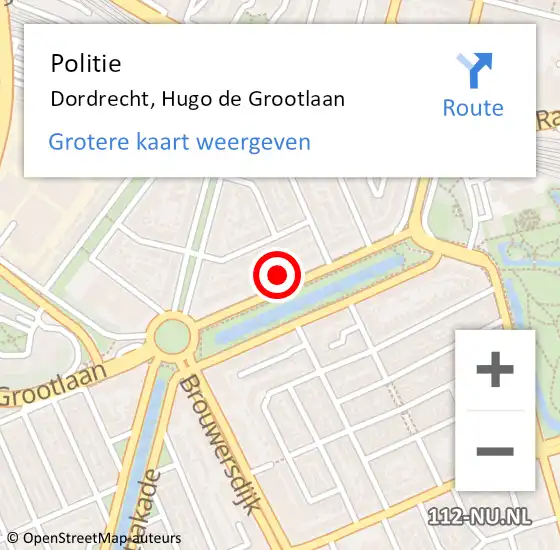 Locatie op kaart van de 112 melding: Politie Dordrecht, Hugo de Grootlaan op 8 juli 2023 15:01
