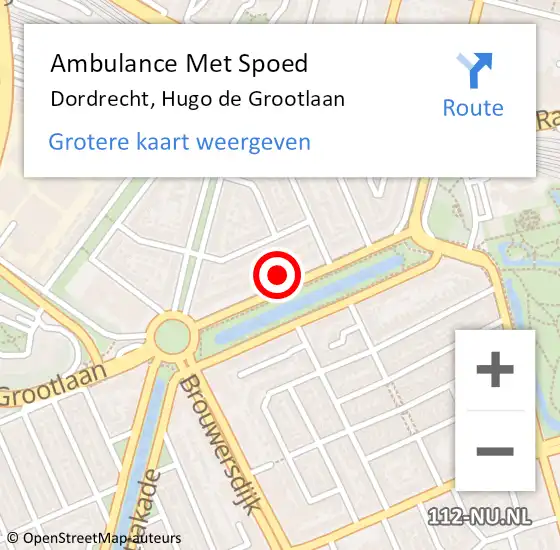 Locatie op kaart van de 112 melding: Ambulance Met Spoed Naar Dordrecht, Hugo de Grootlaan op 8 juli 2023 15:08