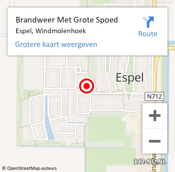 Locatie op kaart van de 112 melding: Brandweer Met Grote Spoed Naar Espel, Windmolenhoek op 8 juli 2023 15:18