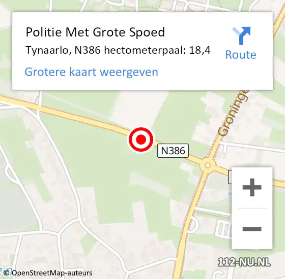 Locatie op kaart van de 112 melding: Politie Met Grote Spoed Naar Tynaarlo, N386 hectometerpaal: 18,4 op 8 juli 2023 15:37