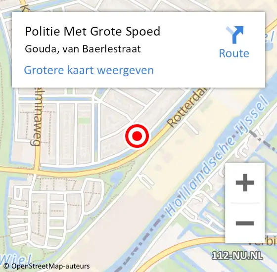 Locatie op kaart van de 112 melding: Politie Met Grote Spoed Naar Gouda, van Baerlestraat op 8 juli 2023 16:52