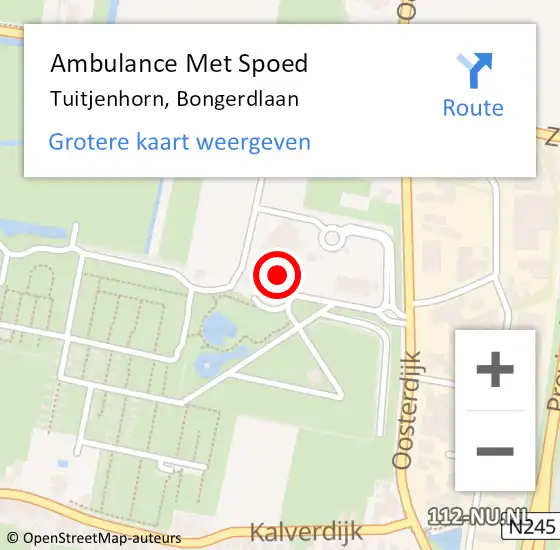 Locatie op kaart van de 112 melding: Ambulance Met Spoed Naar Tuitjenhorn, Bongerdlaan op 8 juli 2023 17:45