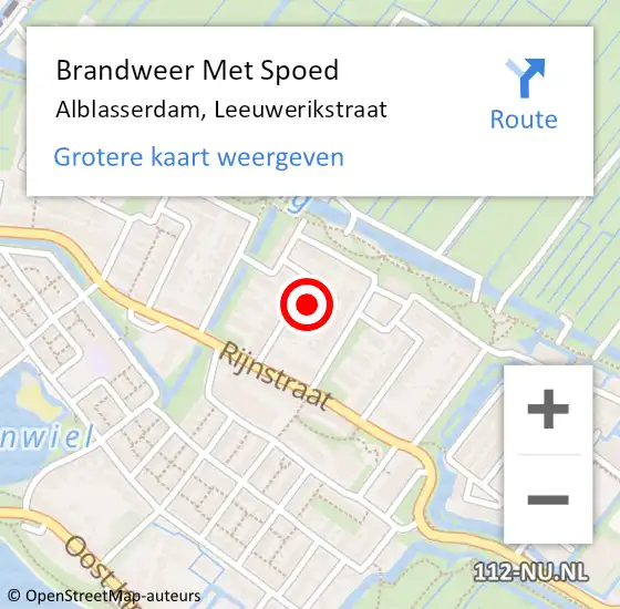 Locatie op kaart van de 112 melding: Brandweer Met Spoed Naar Alblasserdam, Leeuwerikstraat op 8 juli 2023 18:16