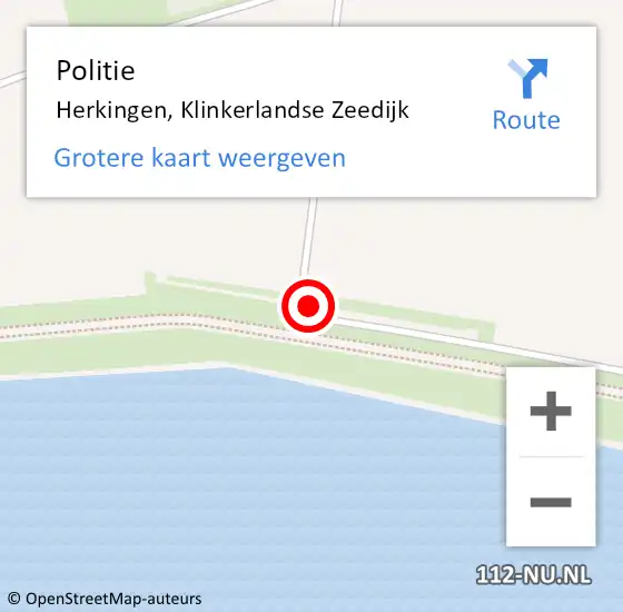 Locatie op kaart van de 112 melding: Politie Herkingen, Klinkerlandse Zeedijk op 8 juli 2023 19:01