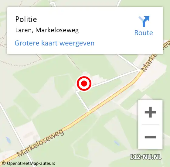 Locatie op kaart van de 112 melding: Politie Laren, Markeloseweg op 8 juli 2023 23:37