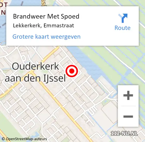 Locatie op kaart van de 112 melding: Brandweer Met Spoed Naar Lekkerkerk, Emmastraat op 9 juli 2023 00:52