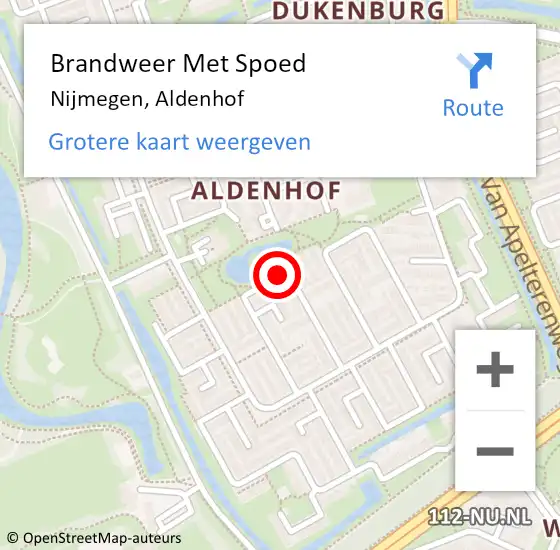 Locatie op kaart van de 112 melding: Brandweer Met Spoed Naar Nijmegen, Aldenhof op 9 juli 2023 03:02