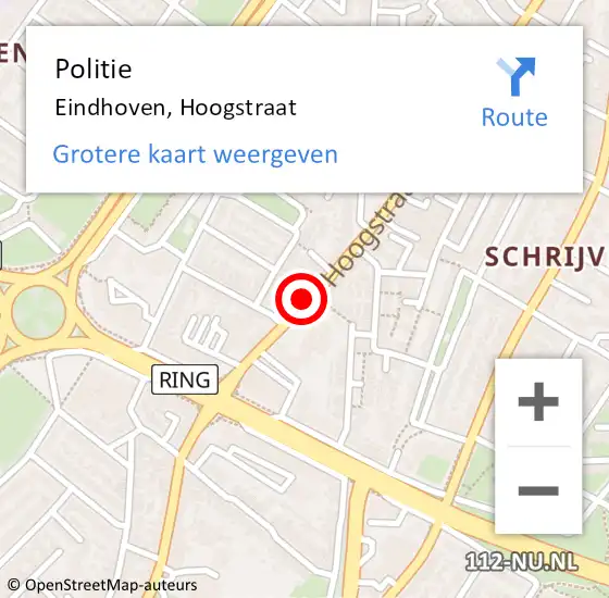 Locatie op kaart van de 112 melding: Politie Eindhoven, Hoogstraat op 9 juli 2023 03:57