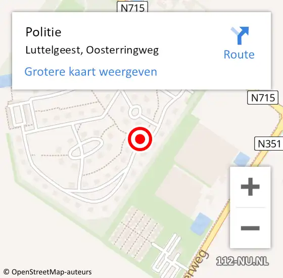 Locatie op kaart van de 112 melding: Politie Luttelgeest, Oosterringweg op 9 juli 2023 09:07