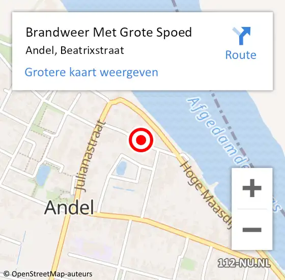 Locatie op kaart van de 112 melding: Brandweer Met Grote Spoed Naar Andel, Beatrixstraat op 9 juli 2023 09:54