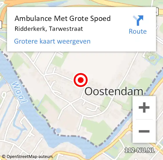 Locatie op kaart van de 112 melding: Ambulance Met Grote Spoed Naar Ridderkerk, Tarwestraat op 9 juli 2023 10:46