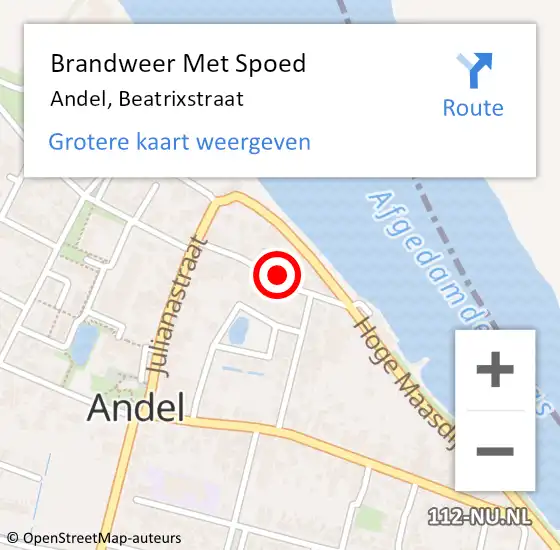 Locatie op kaart van de 112 melding: Brandweer Met Spoed Naar Andel, Beatrixstraat op 9 juli 2023 11:23