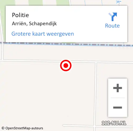 Locatie op kaart van de 112 melding: Politie Arriën, Schapendijk op 9 juli 2023 12:08