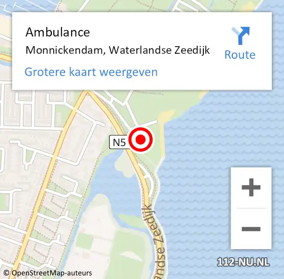 Locatie op kaart van de 112 melding: Ambulance Monnickendam, Waterlandse Zeedijk op 9 juli 2023 12:38