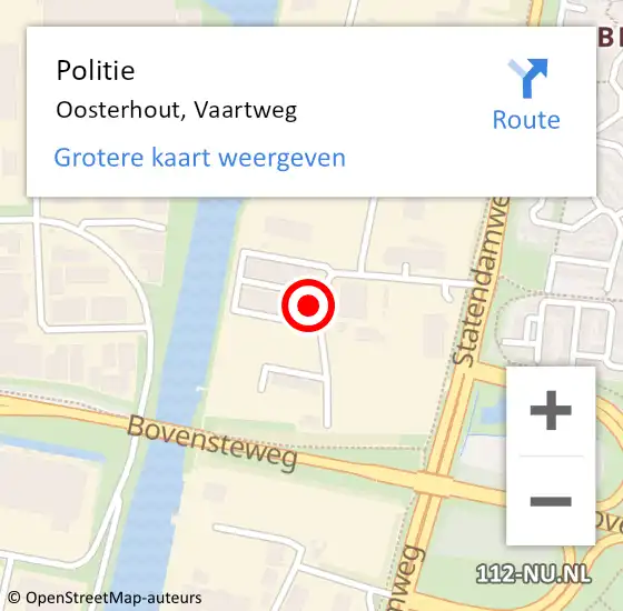 Locatie op kaart van de 112 melding: Politie Oosterhout, Vaartweg op 9 juli 2023 13:18