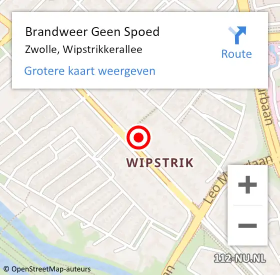 Locatie op kaart van de 112 melding: Brandweer Geen Spoed Naar Zwolle, Wipstrikkerallee op 9 juli 2023 15:57