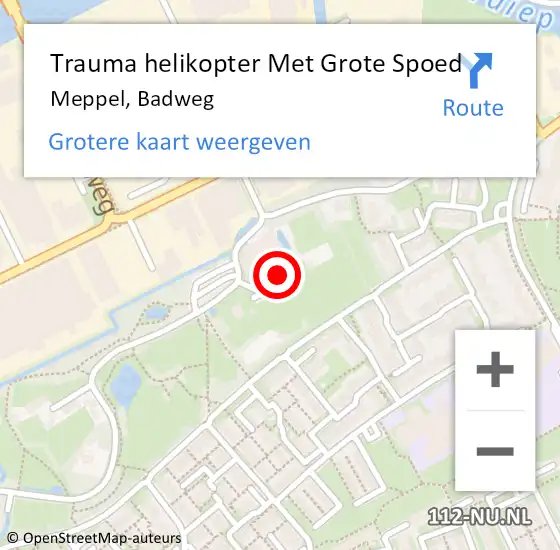 Locatie op kaart van de 112 melding: Trauma helikopter Met Grote Spoed Naar Meppel, Badweg op 9 juli 2023 16:06