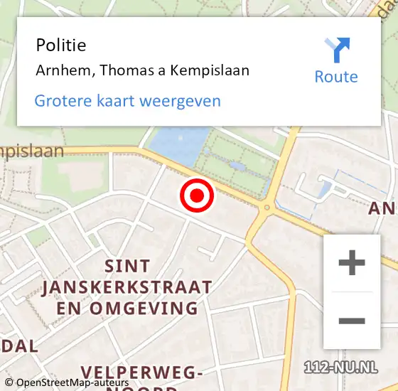 Locatie op kaart van de 112 melding: Politie Arnhem, Thomas a Kempislaan op 9 juli 2023 16:23