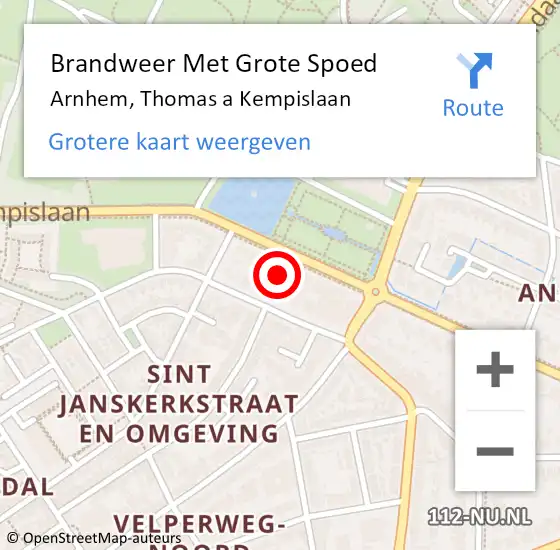 Locatie op kaart van de 112 melding: Brandweer Met Grote Spoed Naar Arnhem, Thomas a Kempislaan op 9 juli 2023 16:26