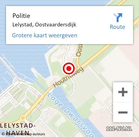 Locatie op kaart van de 112 melding: Politie Lelystad, Oostvaardersdijk op 9 juli 2023 17:28