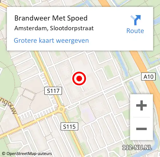 Locatie op kaart van de 112 melding: Brandweer Met Spoed Naar Amsterdam, Slootdorpstraat op 9 juli 2023 17:34