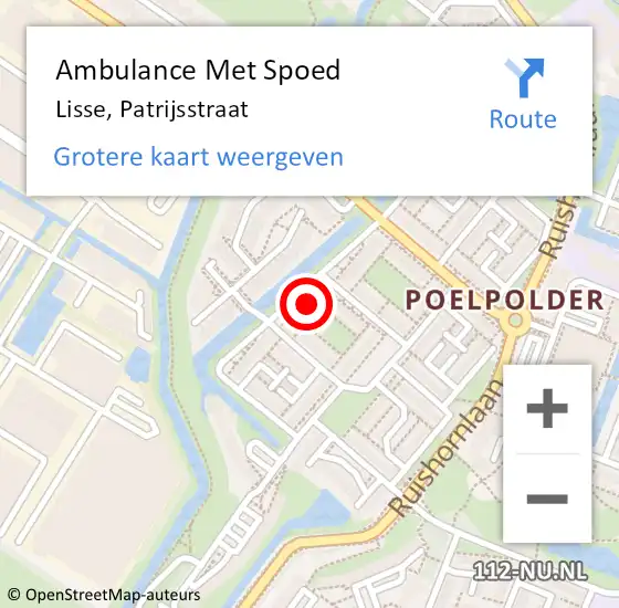 Locatie op kaart van de 112 melding: Ambulance Met Spoed Naar Lisse, Patrijsstraat op 9 juli 2023 18:07