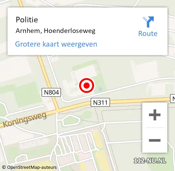 Locatie op kaart van de 112 melding: Politie Arnhem, Hoenderloseweg op 9 juli 2023 18:56