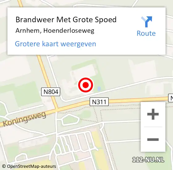 Locatie op kaart van de 112 melding: Brandweer Met Grote Spoed Naar Arnhem, Hoenderloseweg op 9 juli 2023 18:58