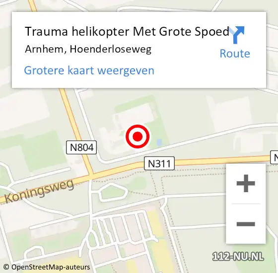 Locatie op kaart van de 112 melding: Trauma helikopter Met Grote Spoed Naar Arnhem, Hoenderloseweg op 9 juli 2023 18:58