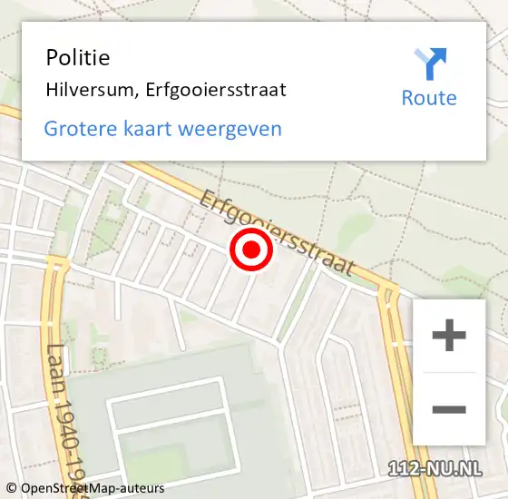 Locatie op kaart van de 112 melding: Politie Hilversum, Erfgooiersstraat op 9 juli 2023 20:03