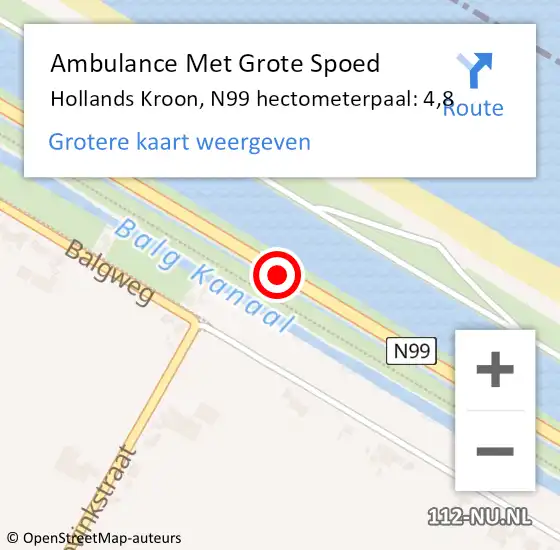 Locatie op kaart van de 112 melding: Ambulance Met Grote Spoed Naar Hollands Kroon, N99 hectometerpaal: 4,8 op 9 juli 2023 20:17