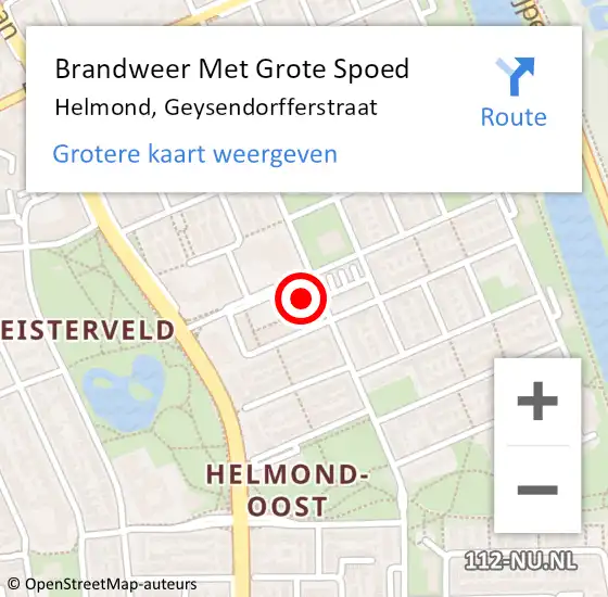 Locatie op kaart van de 112 melding: Brandweer Met Grote Spoed Naar Helmond, Geysendorfferstraat op 9 juli 2023 21:56