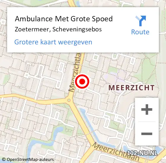Locatie op kaart van de 112 melding: Ambulance Met Grote Spoed Naar Zoetermeer, Scheveningsebos op 9 juli 2023 22:54