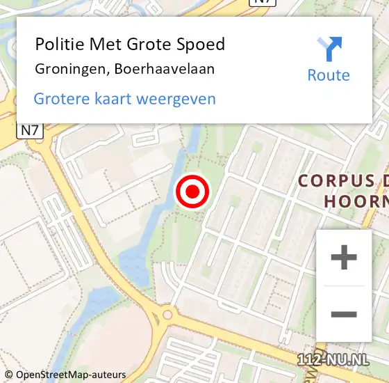 Locatie op kaart van de 112 melding: Politie Met Grote Spoed Naar Groningen, Boerhaavelaan op 10 juli 2023 02:04