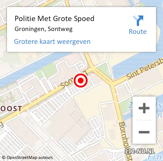 Locatie op kaart van de 112 melding: Politie Met Grote Spoed Naar Groningen, Sontweg op 10 juli 2023 02:44