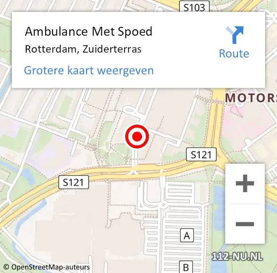 Locatie op kaart van de 112 melding: Ambulance Met Spoed Naar Rotterdam, Zuiderterras op 10 juli 2023 03:07
