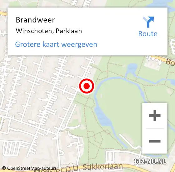 Locatie op kaart van de 112 melding: Brandweer Winschoten, Parklaan op 10 juli 2023 05:36