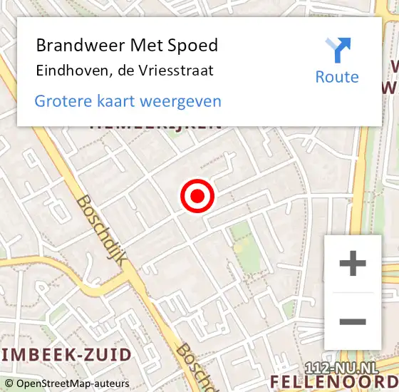 Locatie op kaart van de 112 melding: Brandweer Met Spoed Naar Eindhoven, de Vriesstraat op 10 juli 2023 06:17