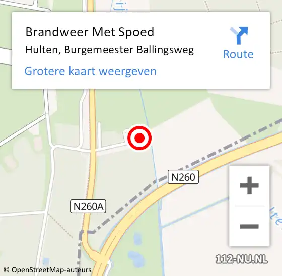 Locatie op kaart van de 112 melding: Brandweer Met Spoed Naar Hulten, Burgemeester Ballingsweg op 10 juli 2023 07:40