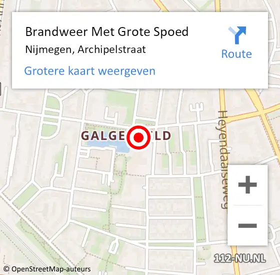Locatie op kaart van de 112 melding: Brandweer Met Grote Spoed Naar Nijmegen, Archipelstraat op 10 juli 2023 07:53