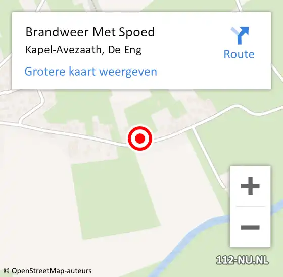Locatie op kaart van de 112 melding: Brandweer Met Spoed Naar Kapel-Avezaath, De Eng op 10 juli 2023 08:35