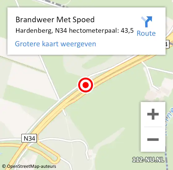 Locatie op kaart van de 112 melding: Brandweer Met Spoed Naar Hardenberg, N34 hectometerpaal: 43,5 op 10 juli 2023 09:47