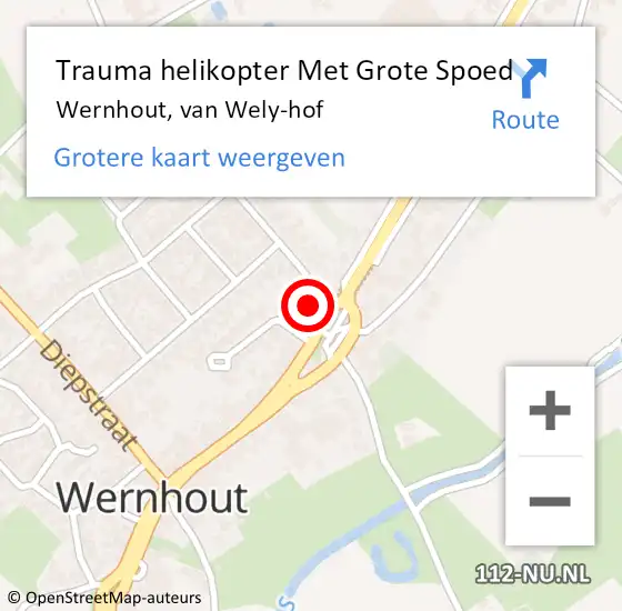 Locatie op kaart van de 112 melding: Trauma helikopter Met Grote Spoed Naar Wernhout, van Wely-hof op 10 juli 2023 09:52